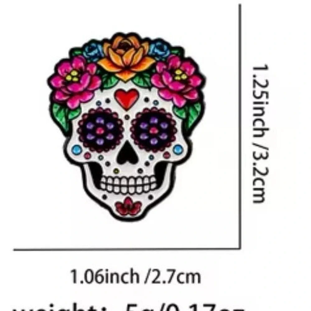 Sugar Skull Enamel Pin Day of the Dead Calavera Floral Halloween Lapel Hat Pin